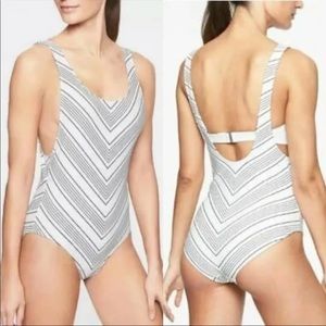Athleta Swim Chevron Black White Open Sides Swimsuit